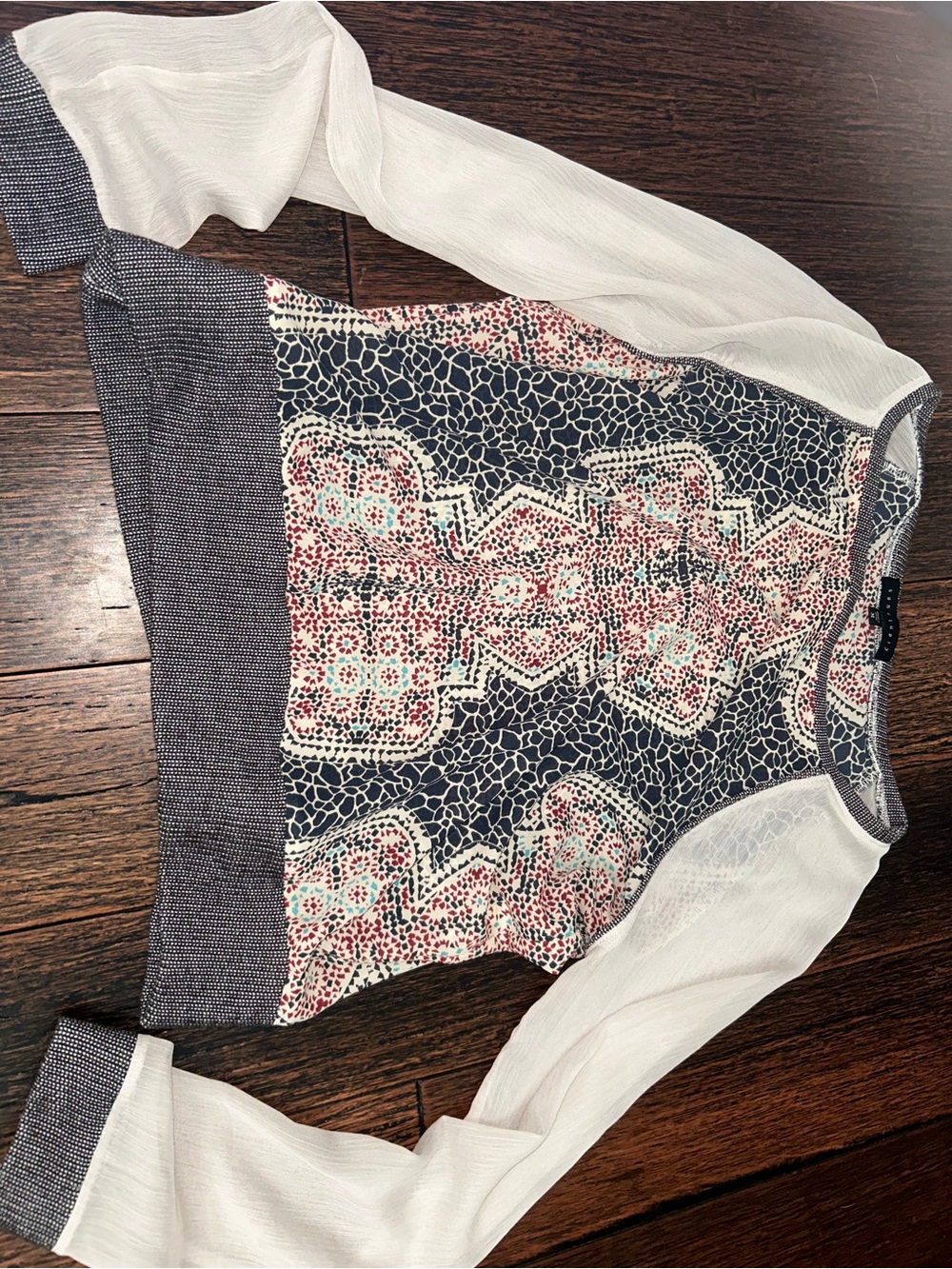 Sanctuary Navy, White, Coral & Aqua Mosaic Print Top
